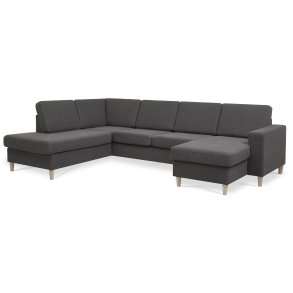 Pan set 4 U OE left sofa med chaiselong - antracitgr polyester stof og natur tr