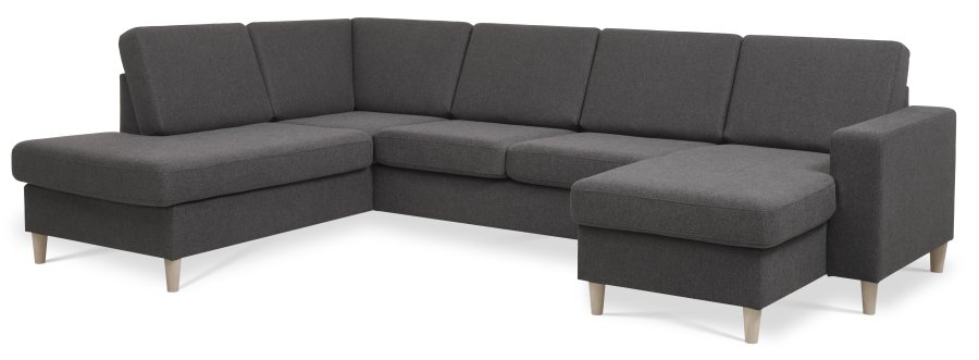 Pan set 4 U OE left sofa med chaiselong - antracitgr polyester stof og natur tr