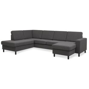 Pan set 4 U OE left sofa med chaiselong - antracitgr polyester stof og sort tr