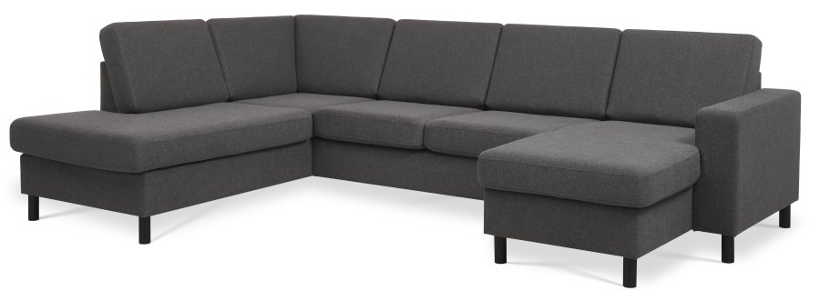 Pan set 4 U OE left sofa med chaiselong - antracitgr polyester stof og sort tr