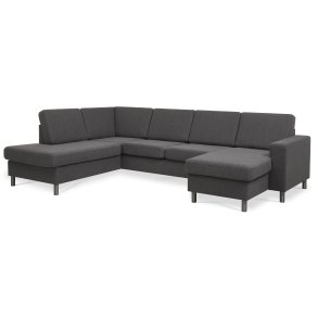 Pan set 4 U OE left sofa med chaiselong - antracitgr polyester stof og brstet aluminium