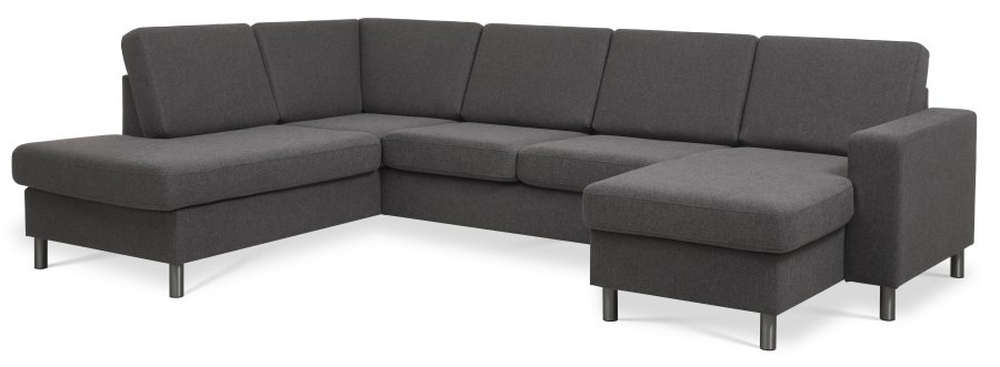 Pan set 4 U OE left sofa med chaiselong - antracitgr polyester stof og brstet aluminium