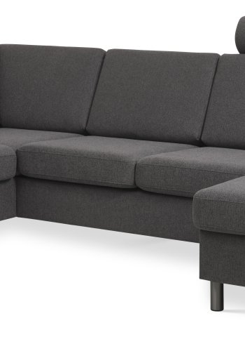 Pan set 4 U OE left sofa med chaiselong - antracitgr polyester stof og brstet aluminium