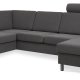 Pan set 4 U OE left sofa med chaiselong - antracitgr polyester stof og brstet aluminium