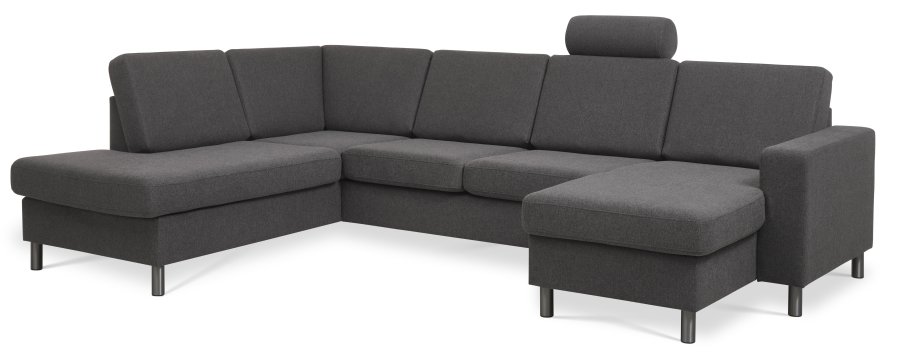 Pan set 4 U OE left sofa med chaiselong - antracitgr polyester stof og brstet aluminium