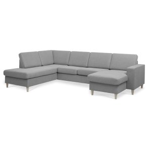 Pan set 4 U OE left sofa med chaiselong - gr polyester stof og natur tr