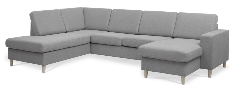 Pan set 4 U OE left sofa med chaiselong - gr polyester stof og natur tr