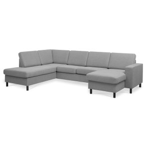 Pan set 4 U OE left sofa med chaiselong - gr polyester stof og sort tr