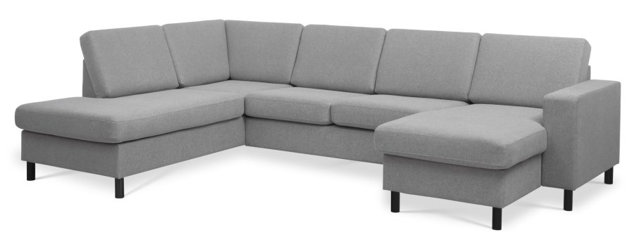 Pan set 4 U OE left sofa med chaiselong - gr polyester stof og sort tr