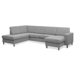 Pan set 4 U OE left sofa med chaiselong - gr polyester stof og brstet aluminium