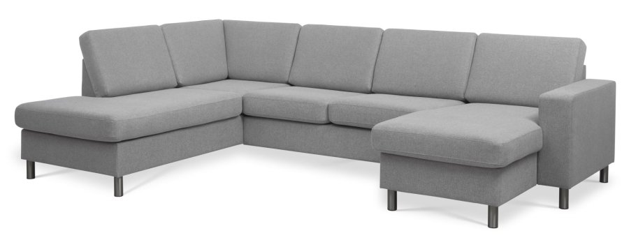 Pan set 4 U OE left sofa med chaiselong - gr polyester stof og brstet aluminium