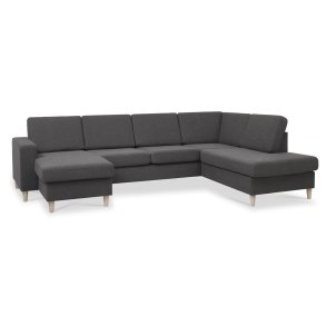 Pan set 5 U OE right sofa med chaiselong - antracitgr polyester stof og natur tr