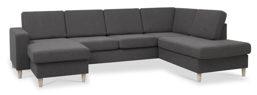 Pan set 5 U OE right sofa med chaiselong - antracitgr polyester stof og natur tr