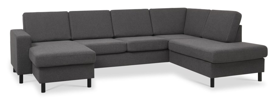 Pan set 5 U OE right sofa med chaiselong - antracitgr polyester stof og sort tr