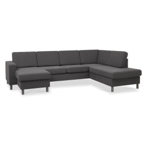 Pan set 5 U OE right sofa med chaiselong - antracitgr polyester stof og brstet aluminium
