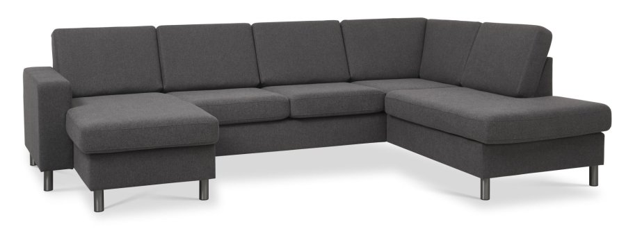 Pan set 5 U OE right sofa med chaiselong - antracitgr polyester stof og brstet aluminium