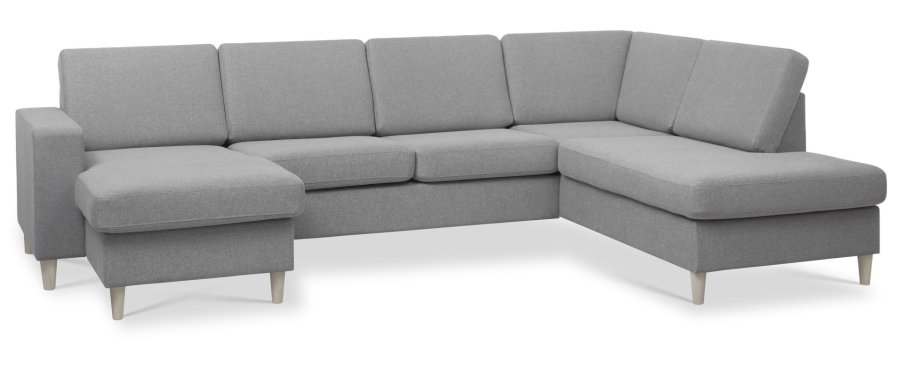 Pan set 5 U OE right sofa med chaiselong - gr polyester stof og natur tr