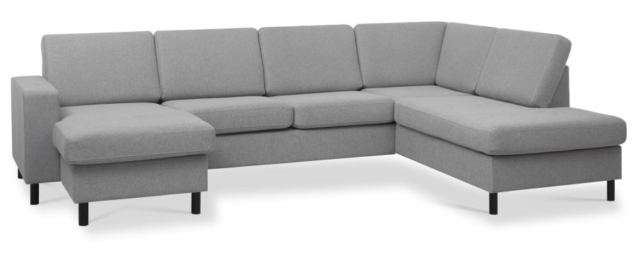 Pan set 5 U OE right sofa med chaiselong - gr polyester stof og sort tr