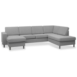 Pan set 5 U OE right sofa med chaiselong - gr polyester stof og brstet aluminium