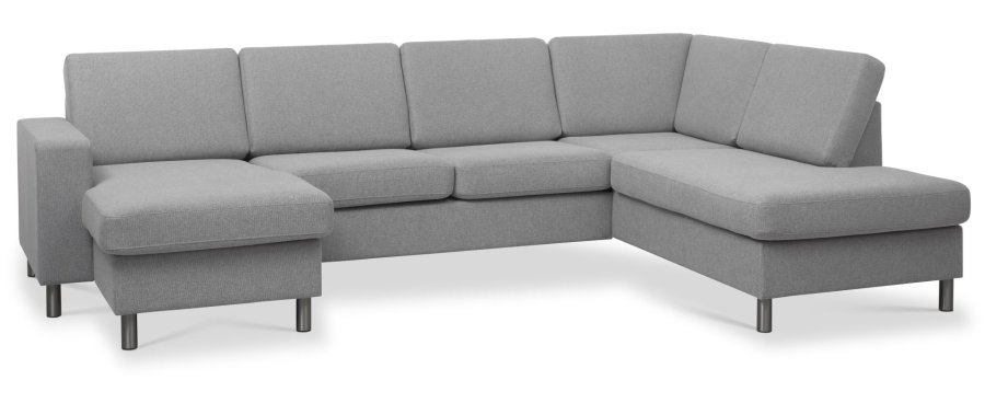 Pan set 5 U OE right sofa med chaiselong - gr polyester stof og brstet aluminium