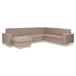 Pan set 6 U 2C3D sofa med chaiselong - antelope beige polyester stof og natur tr