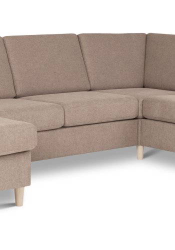 Pan set 6 U 2C3D sofa med chaiselong - antelope beige polyester stof og natur tr