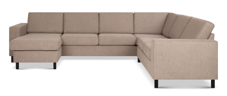 Pan set 6 U 2C3D sofa med chaiselong - antelope beige polyester stof og sort tr
