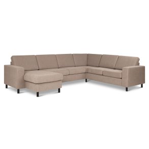 Pan set 6 U 2C3D sofa med chaiselong - antelope beige polyester stof og sort tr