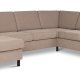 Pan set 6 U 2C3D sofa med chaiselong - antelope beige polyester stof og sort tr
