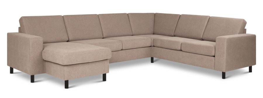 Pan set 6 U 2C3D sofa med chaiselong - antelope beige polyester stof og sort tr