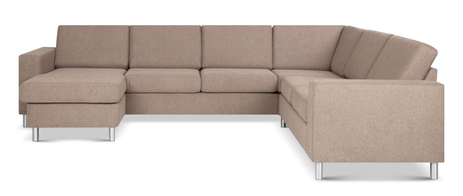 Pan set 6 U 2C3D sofa med chaiselong - antelope beige polyester stof og brstet aluminium