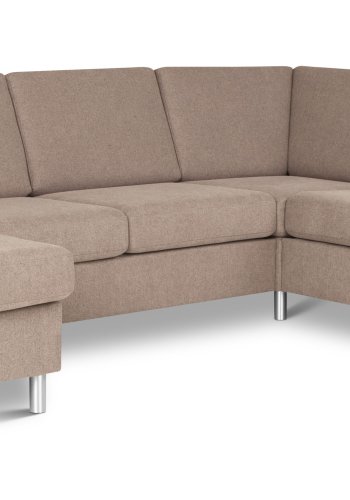 Pan set 6 U 2C3D sofa med chaiselong - antelope beige polyester stof og brstet aluminium