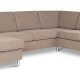 Pan set 6 U 2C3D sofa med chaiselong - antelope beige polyester stof og brstet aluminium