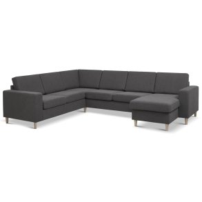 Pan set 6 U 2C3D sofa med chaiselong - antracitgr polyester stof og natur tr