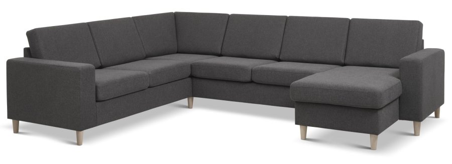 Pan set 6 U 2C3D sofa med chaiselong - antracitgr polyester stof og natur tr