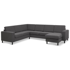 Pan set 6 U 2C3D sofa med chaiselong - antracitgr polyester stof og sort tr