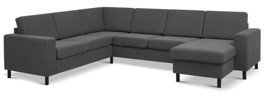 Pan set 6 U 2C3D sofa med chaiselong - antracitgr polyester stof og sort tr