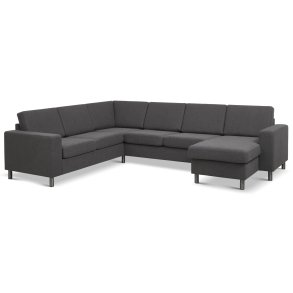 Pan set 6 U 2C3D sofa med chaiselong - antracitgr polyester stof og brstet aluminium