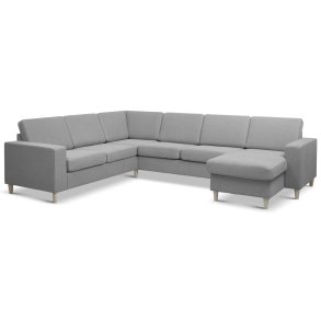 Pan set 6 U 2C3D sofa med chaiselong - gr polyester stof og natur tr