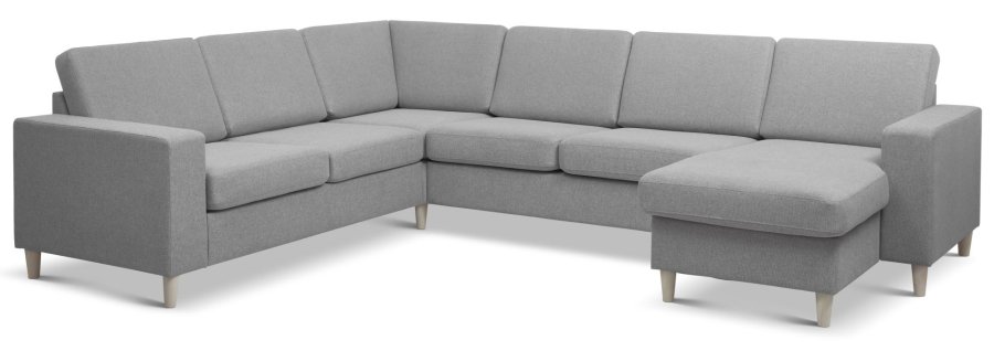 Pan set 6 U 2C3D sofa med chaiselong - gr polyester stof og natur tr