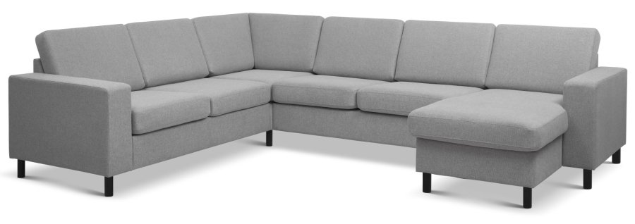 Pan set 6 U 2C3D sofa med chaiselong - gr polyester stof og sort tr