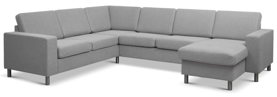 Pan set 6 U 2C3D sofa med chaiselong - gr polyester stof og brstet aluminium