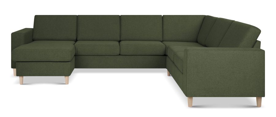 Pan set 6 U 2C3D sofa med chaiselong - vinter mosgrn polyester stof og natur tr