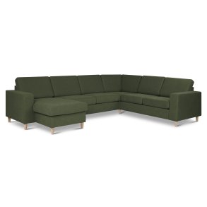 Pan set 6 U 2C3D sofa med chaiselong - vinter mosgrn polyester stof og natur tr