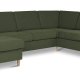 Pan set 6 U 2C3D sofa med chaiselong - vinter mosgrn polyester stof og natur tr