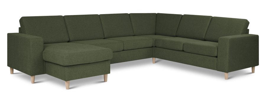 Pan set 6 U 2C3D sofa med chaiselong - vinter mosgrn polyester stof og natur tr