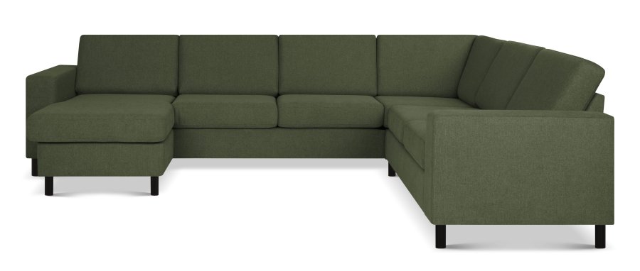 Pan set 6 U 2C3D sofa med chaiselong - vinter mosgrn polyester stof og sort tr