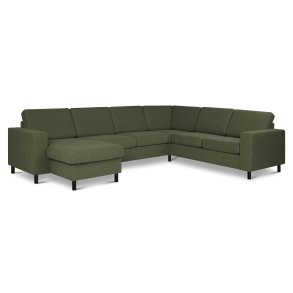 Pan set 6 U 2C3D sofa med chaiselong - vinter mosgrn polyester stof og sort tr