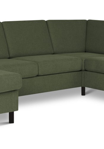 Pan set 6 U 2C3D sofa med chaiselong - vinter mosgrn polyester stof og sort tr