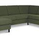 Pan set 6 U 2C3D sofa med chaiselong - vinter mosgrn polyester stof og sort tr